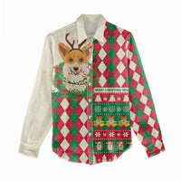 Wales Corgi Christmas Women Casual Shirt Seamless Cute Dog Argyle Pattern - Wonder Print Shop