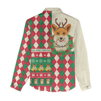 Wales Corgi Christmas Women Casual Shirt Seamless Cute Dog Argyle Pattern - Wonder Print Shop