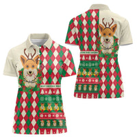 Wales Corgi Christmas Women Polo Shirt Seamless Cute Dog Argyle Pattern - Wonder Print Shop