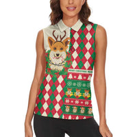 Wales Corgi Christmas Women Sleeveless Polo Shirt Seamless Cute Dog Argyle Pattern - Wonder Print Shop