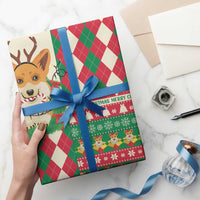 Wales Corgi Christmas Wrapping Paper Seamless Cute Dog Argyle Pattern - Wonder Print Shop