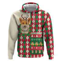 Wales Corgi Christmas Zip Hoodie Seamless Cute Dog Argyle Pattern - Wonder Print Shop