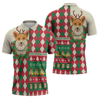 Wales Corgi Christmas Zipper Polo Shirt Seamless Cute Dog Argyle Pattern - Wonder Print Shop