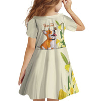 Personalised Wales Corgi and Daffodil Kid Short Sleeve Dress Welsh Dog Lovers - Wonder Print Shop