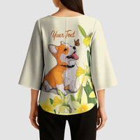 Personalised Wales Corgi and Daffodil Kimono Sleeve Blouse Welsh Dog Lovers - Wonder Print Shop