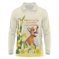 Personalised Wales Corgi and Daffodil Long Sleeve Polo Shirt Welsh Dog Lovers - Wonder Print Shop