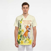 Personalised Wales Corgi and Daffodil Scrub Top Welsh Dog Lovers - Wonder Print Shop