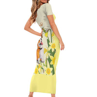 Personalised Wales Corgi and Daffodil Short Sleeve Bodycon Dress Welsh Dog Lovers - Wonder Print Shop