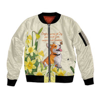 Personalised Wales Corgi and Daffodil Sleeve Zip Bomber Jacket Welsh Dog Lovers - Wonder Print Shop