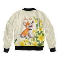 Personalised Wales Corgi and Daffodil Sleeve Zip Bomber Jacket Welsh Dog Lovers - Wonder Print Shop