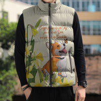 Personalised Wales Corgi and Daffodil Sleeveless Puffer Jacket Welsh Dog Lovers - Wonder Print Shop