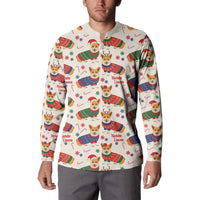 Wales Corgi Christmas Button Sweatshirt Nadolig Llawen Welsh Dog Seamless Vibes - Wonder Print Shop
