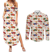 Wales Corgi Christmas Couples Matching Summer Maxi Dress and Long Sleeve Button Shirt Nadolig Llawen Welsh Dog Seamless Vibes - Wonder Print Shop