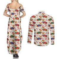Wales Corgi Christmas Couples Matching Summer Maxi Dress and Long Sleeve Button Shirt Nadolig Llawen Welsh Dog Seamless Vibes - Wonder Print Shop
