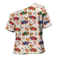 Wales Corgi Christmas Cross Shoulder Shirt Nadolig Llawen Welsh Dog Seamless Vibes - Wonder Print Shop