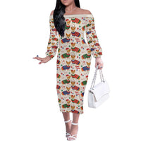 Wales Corgi Christmas Family Matching Off The Shoulder Long Sleeve Dress and Hawaiian Shirt Nadolig Llawen Welsh Dog Seamless Vibes - Wonder Print Shop
