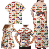 Wales Corgi Christmas Family Matching Off Shoulder Maxi Dress and Hawaiian Shirt Nadolig Llawen Welsh Dog Seamless Vibes - Wonder Print Shop