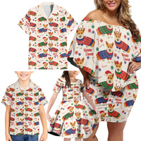 Wales Corgi Christmas Family Matching Off Shoulder Short Dress and Hawaiian Shirt Nadolig Llawen Welsh Dog Seamless Vibes - Wonder Print Shop