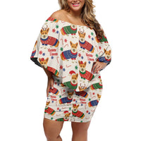 Wales Corgi Christmas Family Matching Off Shoulder Short Dress and Hawaiian Shirt Nadolig Llawen Welsh Dog Seamless Vibes - Wonder Print Shop