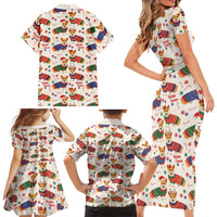 Wales Corgi Christmas Family Matching Short Sleeve Bodycon Dress and Hawaiian Shirt Nadolig Llawen Welsh Dog Seamless Vibes - Wonder Print Shop