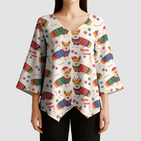 Wales Corgi Christmas Kimono Sleeve Blouse Nadolig Llawen Welsh Dog Seamless Vibes - Wonder Print Shop