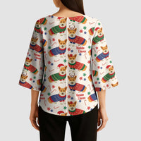 Wales Corgi Christmas Kimono Sleeve Blouse Nadolig Llawen Welsh Dog Seamless Vibes - Wonder Print Shop