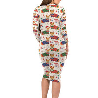 Wales Corgi Christmas Long Sleeve Bodycon Dress Nadolig Llawen Welsh Dog Seamless Vibes - Wonder Print Shop