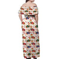 Wales Corgi Christmas Off Shoulder Maxi Dress Nadolig Llawen Welsh Dog Seamless Vibes - Wonder Print Shop