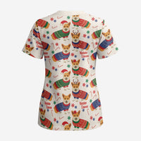 Wales Corgi Christmas Scrub Top Nadolig Llawen Welsh Dog Seamless Vibes - Wonder Print Shop