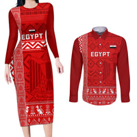 Egypt Football Couples Matching Long Sleeve Bodycon Dress and Long Sleeve Button Shirt 2024 Go Champions Pharaohs Egyptian Patterns - Wonder Print Shop