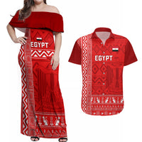 Egypt Football Couples Matching Off Shoulder Maxi Dress and Hawaiian Shirt 2024 Go Champions Pharaohs Egyptian Patterns - Wonder Print Shop