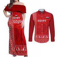 Egypt Football Couples Matching Off Shoulder Maxi Dress and Long Sleeve Button Shirt 2024 Go Champions Pharaohs Egyptian Patterns - Wonder Print Shop