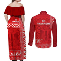 Egypt Football Couples Matching Off Shoulder Maxi Dress and Long Sleeve Button Shirt 2024 Go Champions Pharaohs Egyptian Patterns - Wonder Print Shop