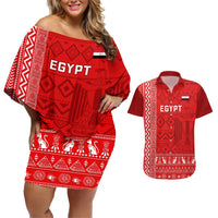 Egypt Football Couples Matching Off Shoulder Short Dress and Hawaiian Shirt 2024 Go Champions Pharaohs Egyptian Patterns - Wonder Print Shop