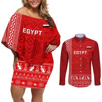 Egypt Football Couples Matching Off Shoulder Short Dress and Long Sleeve Button Shirt 2024 Go Champions Pharaohs Egyptian Patterns - Wonder Print Shop