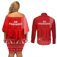 Egypt Football Couples Matching Off Shoulder Short Dress and Long Sleeve Button Shirt 2024 Go Champions Pharaohs Egyptian Patterns - Wonder Print Shop