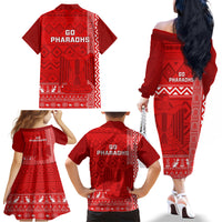 Egypt Football Family Matching Off Shoulder Long Sleeve Dress and Hawaiian Shirt 2024 Go Champions Pharaohs Egyptian Patterns - Wonder Print Shop