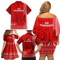Egypt Football Family Matching Off Shoulder Short Dress and Hawaiian Shirt 2024 Go Champions Pharaohs Egyptian Patterns - Wonder Print Shop