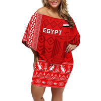 Egypt Football Family Matching Off Shoulder Short Dress and Hawaiian Shirt 2024 Go Champions Pharaohs Egyptian Patterns - Wonder Print Shop