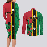 Custom Saint Kitts and Nevis Cricket Couples Matching Long Sleeve Bodycon Dress and Long Sleeve Button Shirt Go Champions Patriots