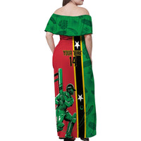 Custom Saint Kitts and Nevis Cricket Family Matching Off Shoulder Maxi Dress and Hawaiian Shirt Go Champions Patriots
