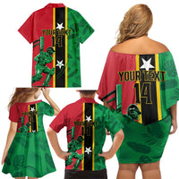 Custom Saint Kitts and Nevis Cricket Family Matching Off Shoulder Short Dress and Hawaiian Shirt Go Champions Patriots