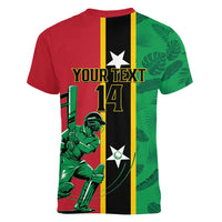 Custom Saint Kitts and Nevis Cricket Women V-Neck T-Shirt Go Champions Patriots