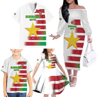Custom Suriname Football Family Matching Off The Shoulder Long Sleeve Dress and Hawaiian Shirt 2025 Go Natio White Color