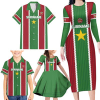 Custom Suriname Football Family Matching Long Sleeve Bodycon Dress and Hawaiian Shirt 2025 Go Natio Flag Color