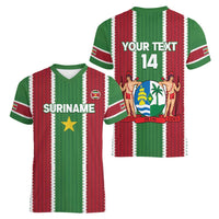 Custom Suriname Football Women V-Neck T-Shirt 2025 Go Natio Flag Color
