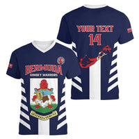 Custom Bermuda Football Women V-Neck T-Shirt 2025 Go Gombey Warriors - Blue