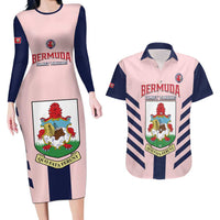 Custom Bermuda Football Couples Matching Long Sleeve Bodycon Dress and Hawaiian Shirt 2025 Go Gombey Warriors - Pink