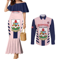 Custom Bermuda Football Couples Matching Mermaid Dress and Long Sleeve Button Shirt 2025 Go Gombey Warriors - Pink