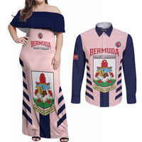 Custom Bermuda Football Couples Matching Off Shoulder Maxi Dress and Long Sleeve Button Shirt 2025 Go Gombey Warriors - Pink